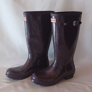 Hunter Kids Original Starcloud Glitter Rain Boots Purple Big Girls Size 6.